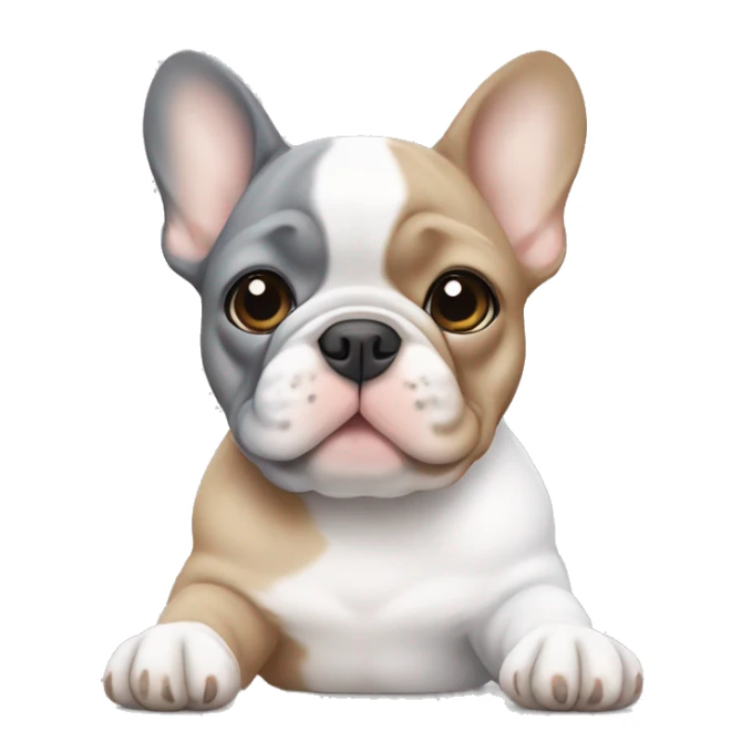 One grey frenchie and one tan frenchie with a white and tabby kitten sticker