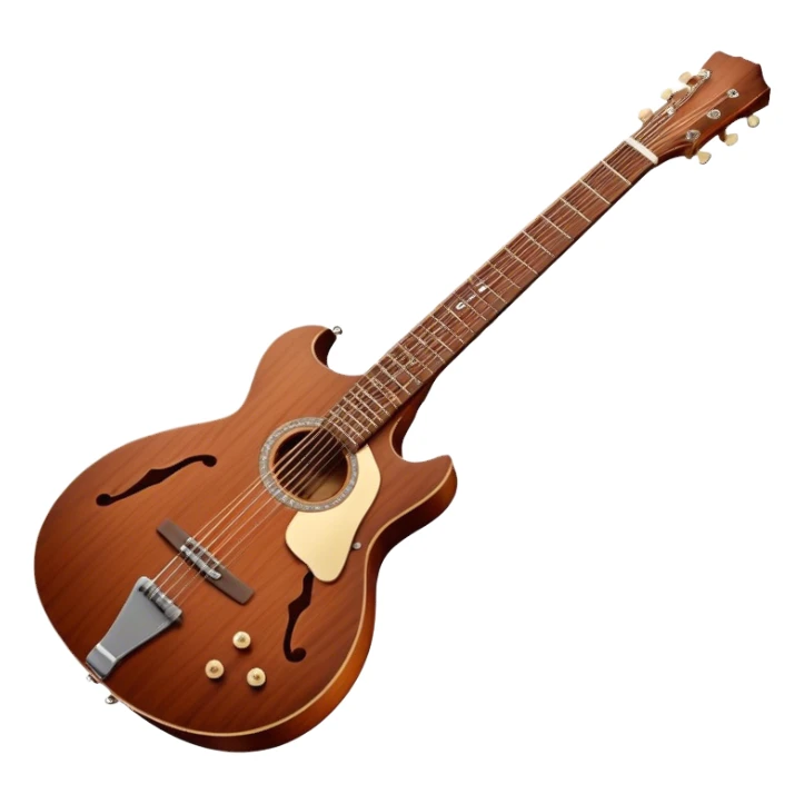 Cinematic Realistic Guitar, smooth mahogany body with deep wood grain, metal strings catching soft reflections, intricate tuning pegs gleaming subtly, warm light accentuating the contours, glowing with the warmth of music and craftsmanship. sticker