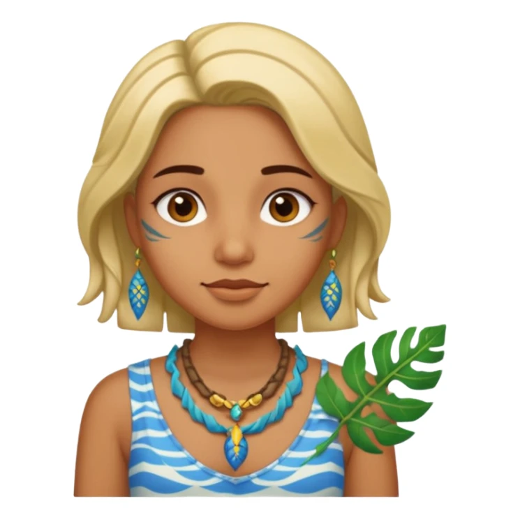 ancient girl wearing fish bone necklaces and leaf shirt sticker