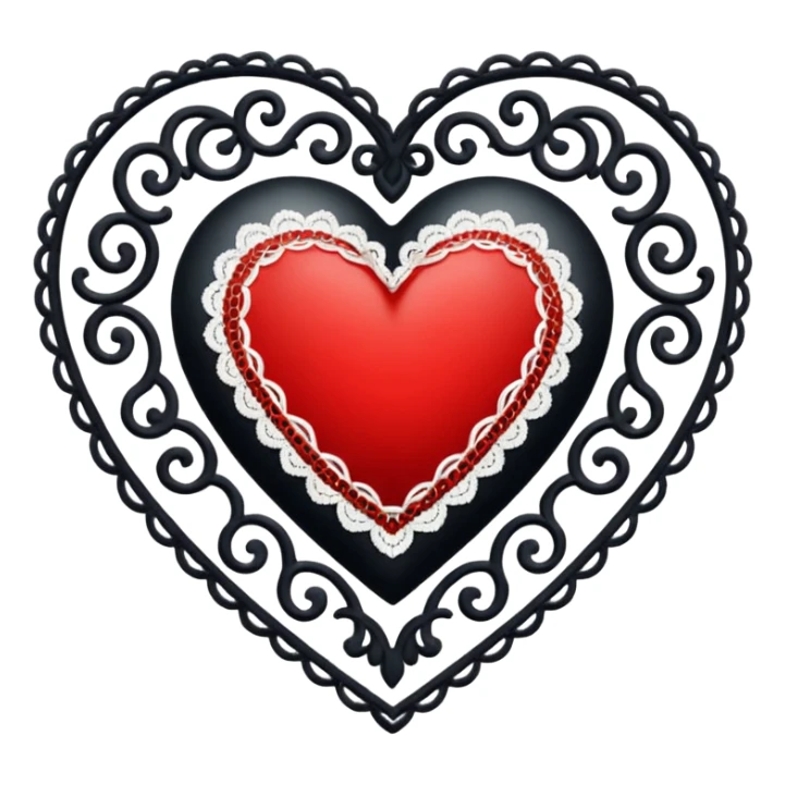 black heart with red center and white lace sticker