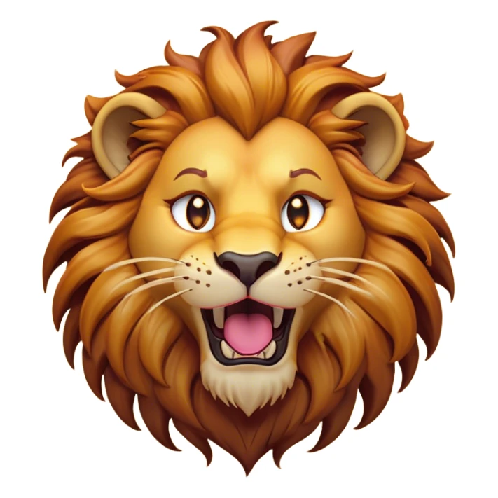 Cinematic Comical Lion Portrait Emoji, Head tilted dramatically with an exaggeratedly amused expression, featuring a striking tawny Fur with a flamboyant mane and wide, expressive amber eyes filled with playful disbelief, Simplified yet hilariously expressive features, highly detailed, glowing with a slightly sassy glow, high shine, dramatic yet playful, stylized with an air of cheeky jungle mischief, bright and endearing, soft glowing outline, capturing the essence of a spirited and over-the-top lion, so meme-worthy it feels like it could roar its way into internet fame instantly! sticker