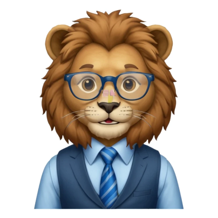 a lion wearing glasses in vest and have blue tie sticker