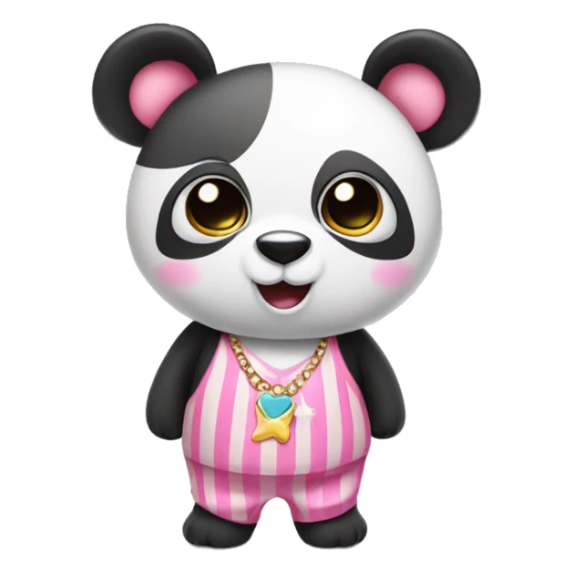 Panda with big eyes that are pink, has a pink striped shirt, has a necklace with a star, has bows on her ears sticker