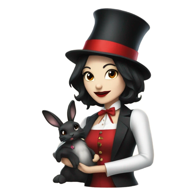 female Magician , black hair, red lipstick, pulling rabbit out of hat sticker