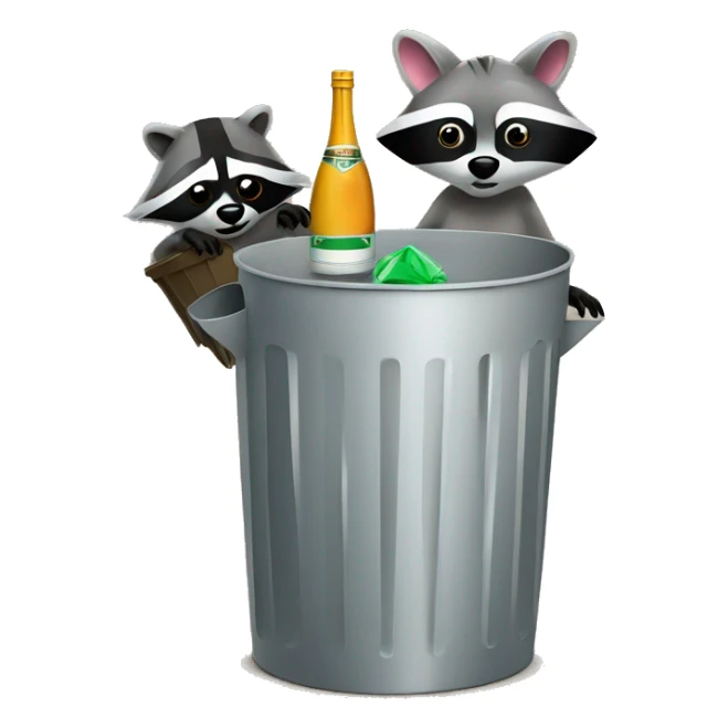 Trash can and raccoon  with martini sticker