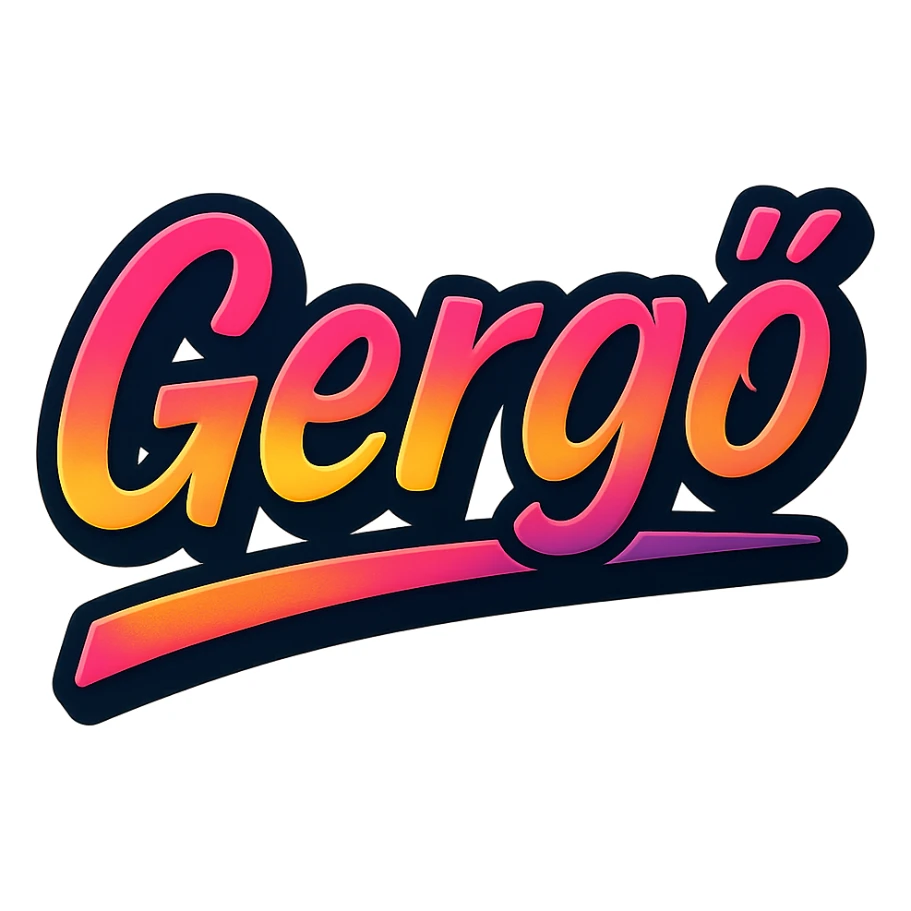 The name 'Gergő' in a modern, colorful gradient font with a dark outline, on a transparent background. The name is underlined or partially underlined with a dynamic, slanted underline, styled like the sample images. sticker