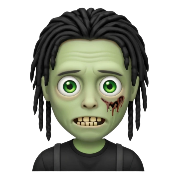 memoji iphone zombie with black dreads black tee and braces sticker