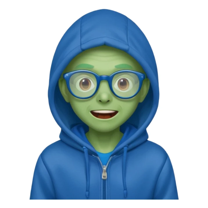excited alien wearing hoodie and glasses sticker