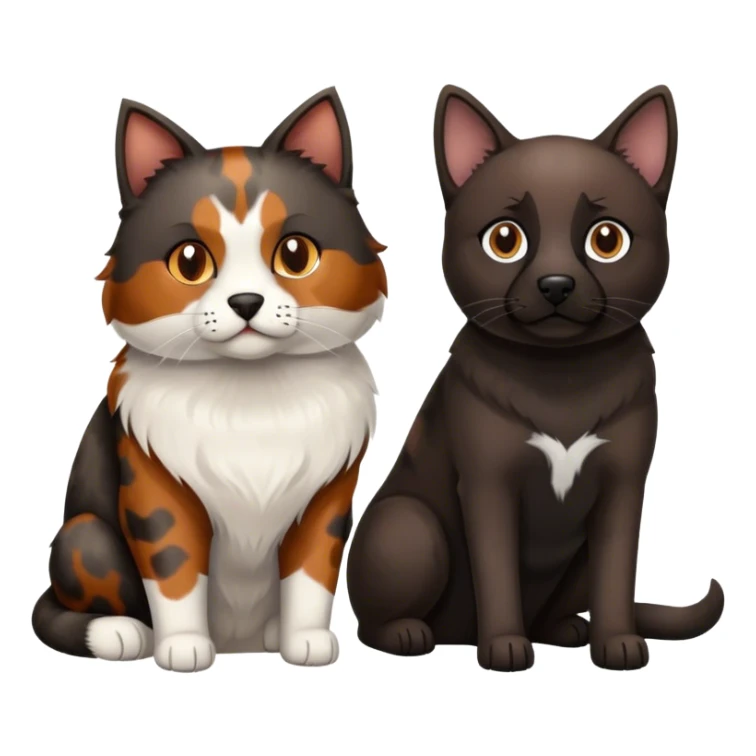 Dark tortoiseshell cat and light grey cat and black lab shepherd dog sticker