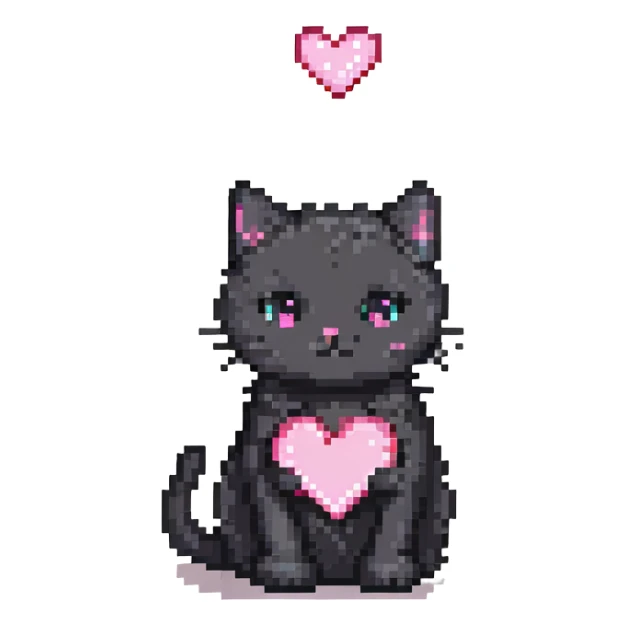 sweet black kitty with a pink heart sticker