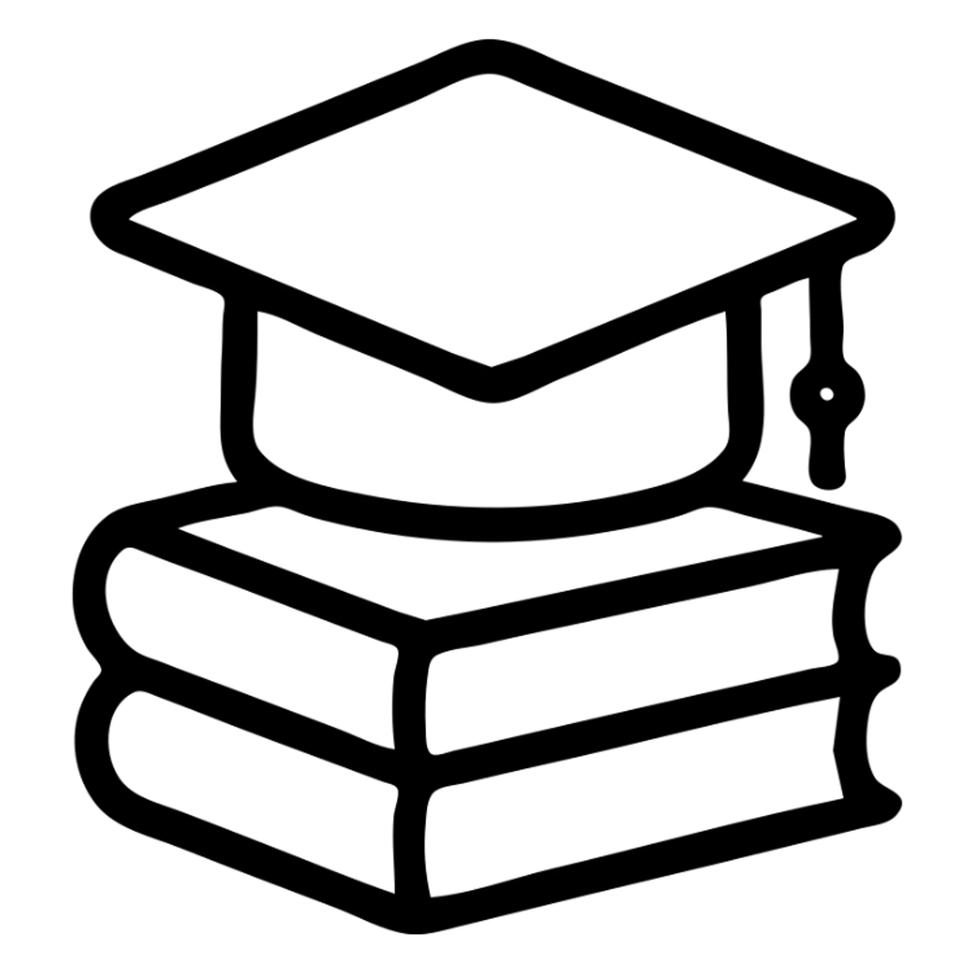 graduation cap on a stack of books, outlined style, professional look icon sticker
