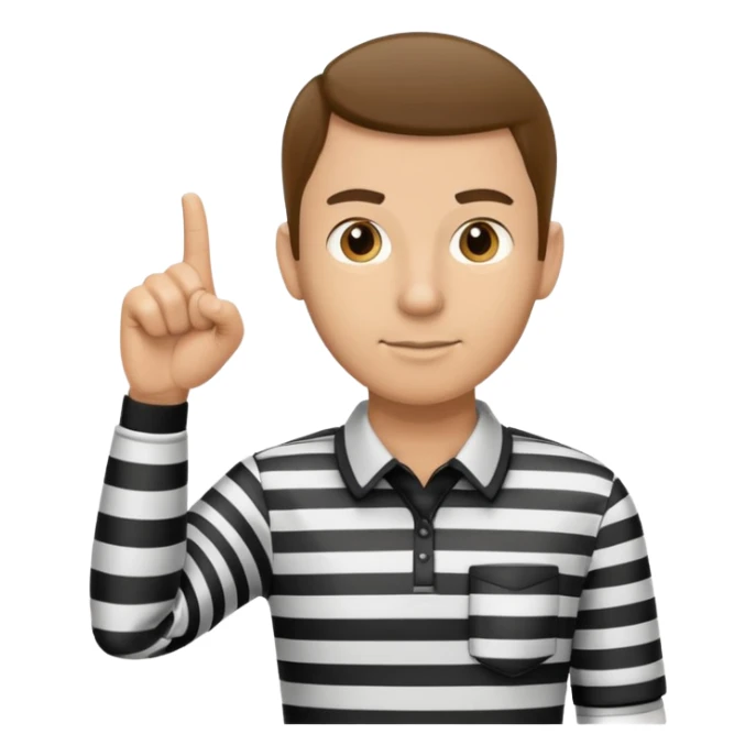 A calm referee with striped shirt, pointing clearly toward the field. sticker