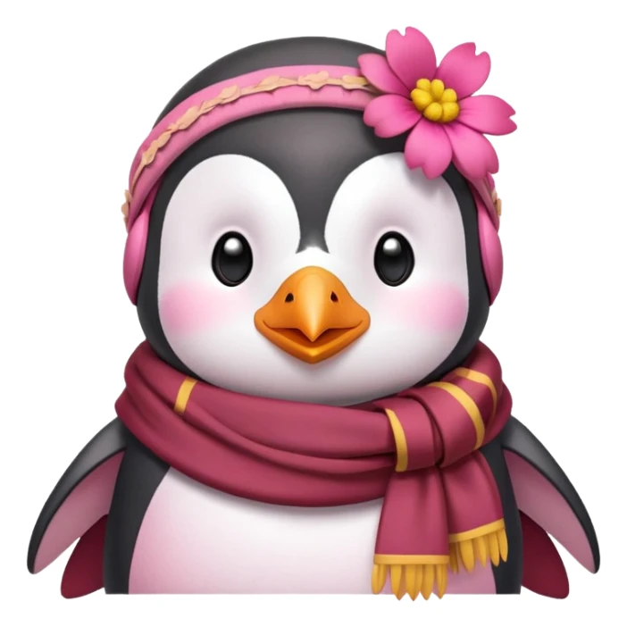 pink penguin in a griffindor scarf and a flower headband sticker