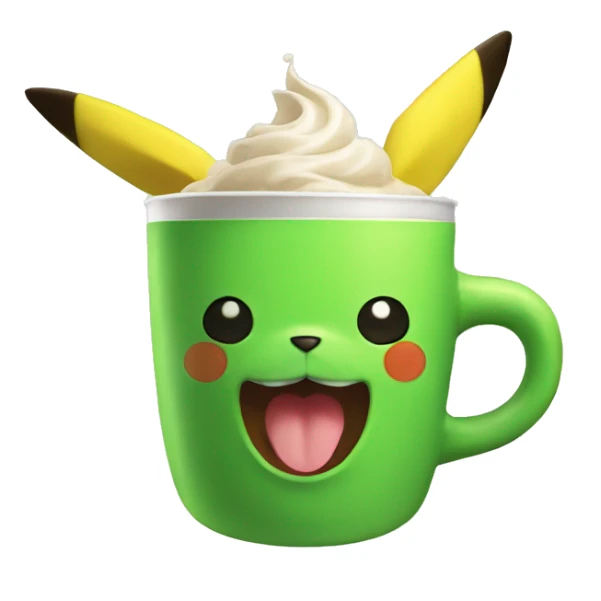 green pikachu drink coffee with laugh sticker