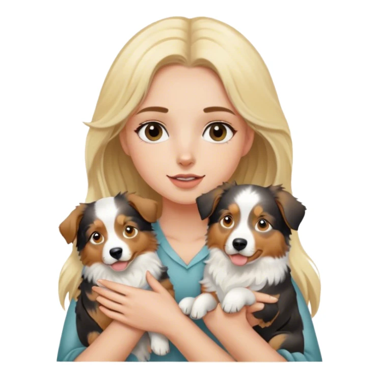 Blonde girl holding two australian shepherds sticker