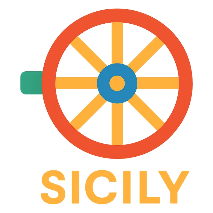 Sicily logo with traditional Sicilian cart wheel, bold and colorful sticker