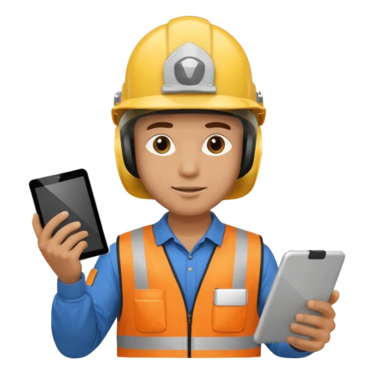 a guy wearing safety outfit with helmet holding a safety first tablet sticker