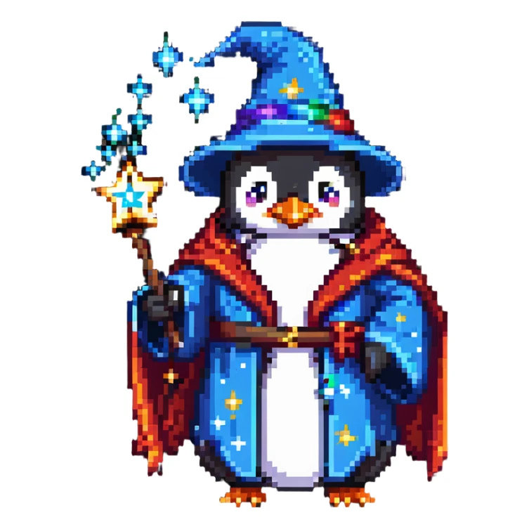 Penguin wizard with robe and magical stars sticker