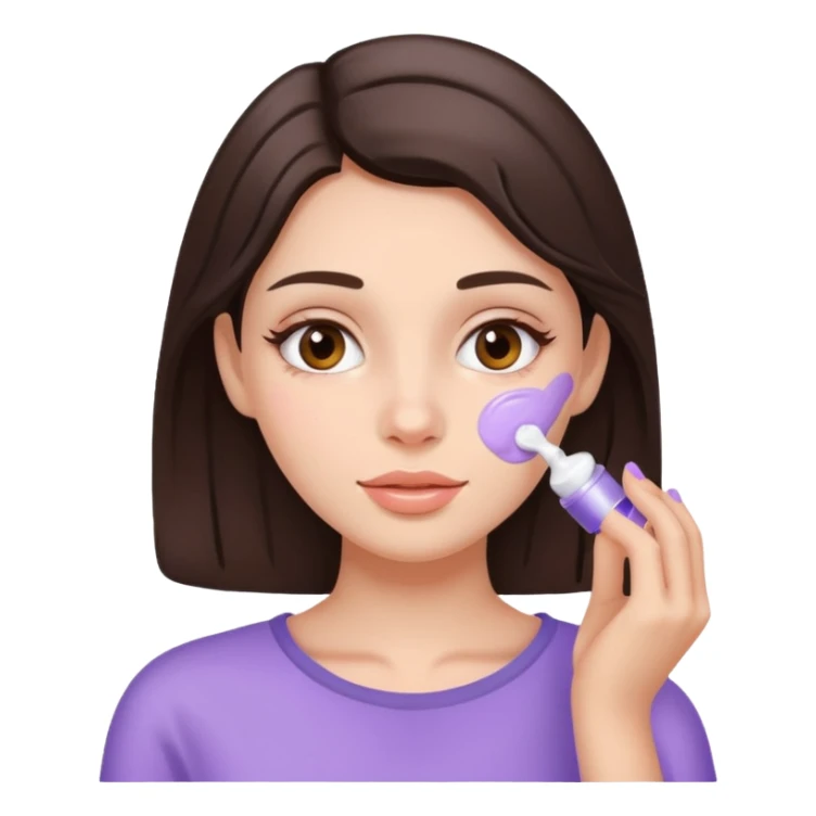 brunette girl applies lavender cream to face sticker