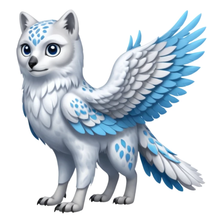 Gryphon-Snow-Leopard-Arctic-Fox-Arctic-Wolf-Snowy-Owl-fusion-hybrid-animal-creature, full body sticker