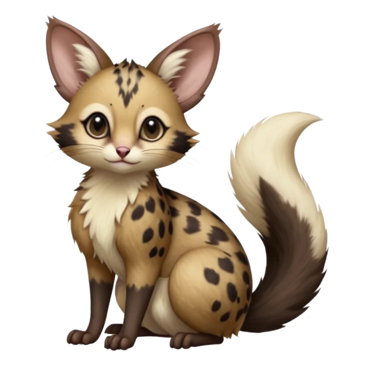 Brown, black-pointed, soft natural realistic romantic vintage antique divine beautiful elegant pretty precious cute young youthful  Fakémon-Pokémon-opossum-feline-mouse-serval-caracal-chinchilla-Minccino-Cinccino-Meowstic-rodent-hybrid-creature with a big fluffy bushy tail (full body) sticker