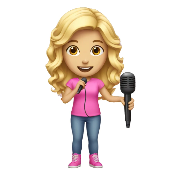 blonde girl wearing pink with a microphone sticker
