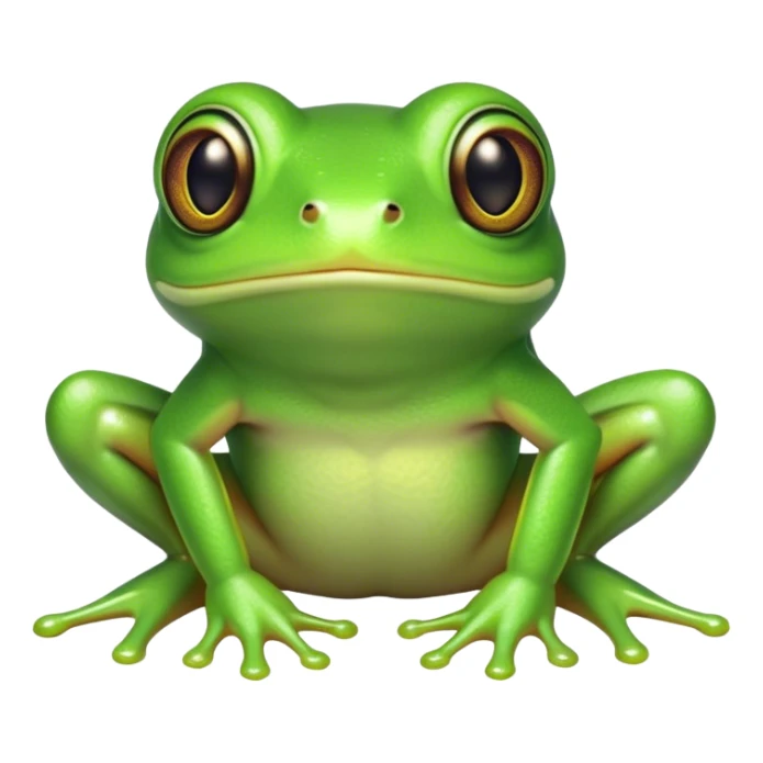Cinematic Cute Green Tree Frog Portrait Emoji, Head tilted playfully and inquisitively, featuring a charmingly compact form with vivid green, slightly textured skin, prominent sticky toe pads, and round, sparkling eyes full of playful wonder, Simplified yet irresistibly adorable features, highly detailed, glowing with a warm, inviting jungle glow, high shine, affectionate and lively, stylized with a touch of tropical whimsy, soft glowing outline, capturing the essence of a mischievous yet loving frog that seems as if it could hop out of the screen into your arms! sticker