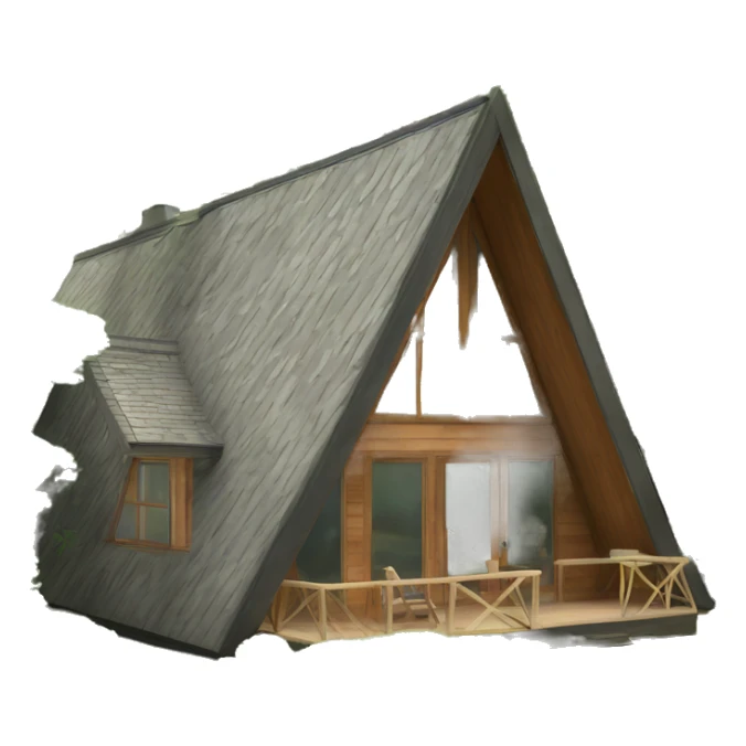 modern a-frame cabin with green bushes out frint sticker
