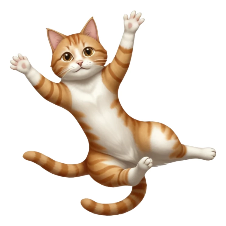 brown tabby and white cat with doing a big extremely long stretch reaching up into the air with arms and legs side by side together straight and overextended whilst lying on its side sticker