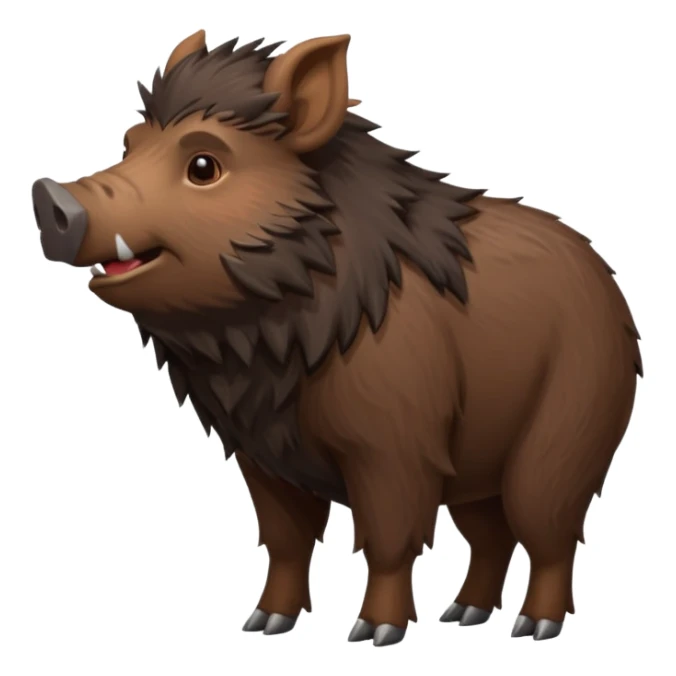cute hairy boar, dark brown body, full body, side view sticker
