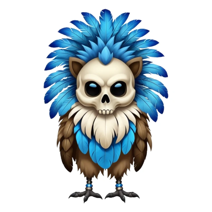 Furry Fakémon-Pokémon-animal-creature with a skull mask, and a feather-mane-collar, and blue feathers, (full body) sticker