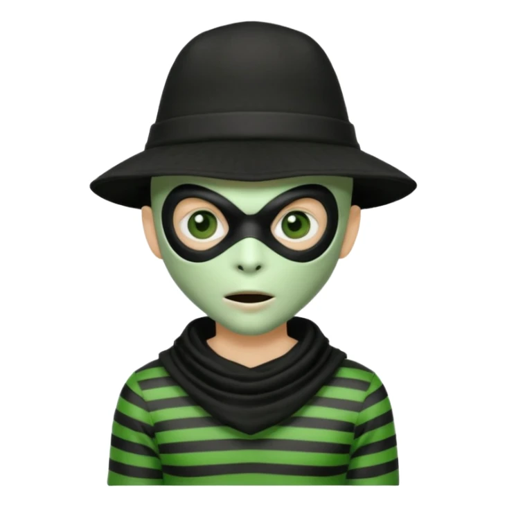 alien with robber mask curly hair and robber outfit hat sticker