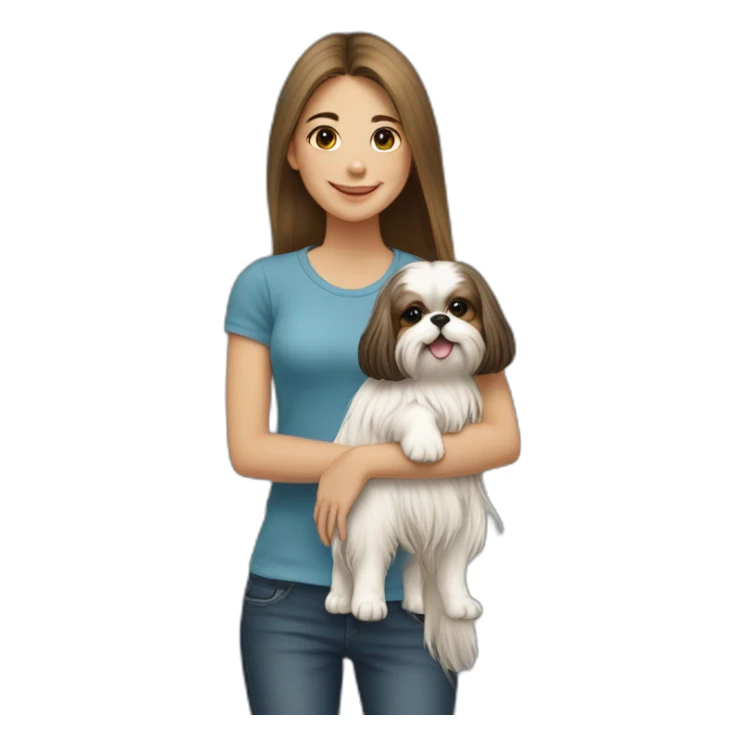 long-haired girl carrying happy Shih Tzu sticker