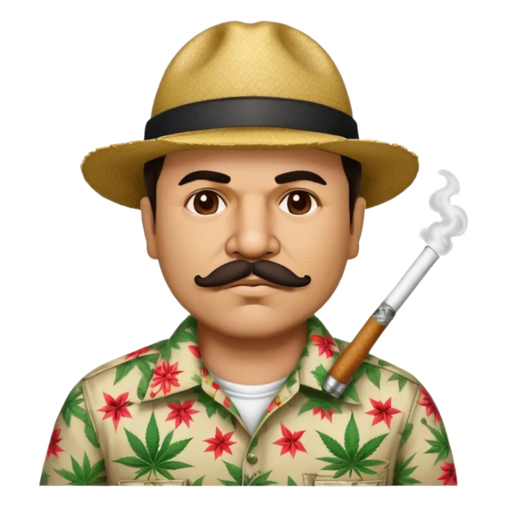 Mexican drug lord El Chapo with mustache and patterned shirt, smoking weed sticker