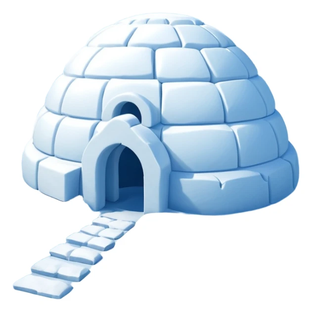 A traditional snow igloo on a vast snowy plain under a clear blue sky. Soft sunlight casts gentle shadows across the snow. The igloo has a small entrance tunnel and compacted snow blocks forming its dome. Realistic Arctic environment, calm winter feeling. Negative: Background transparent. sticker
