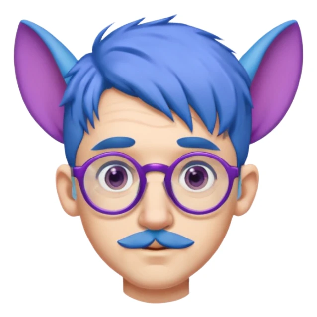 blue haired man with big ears and purple earrings and spectacles sticker