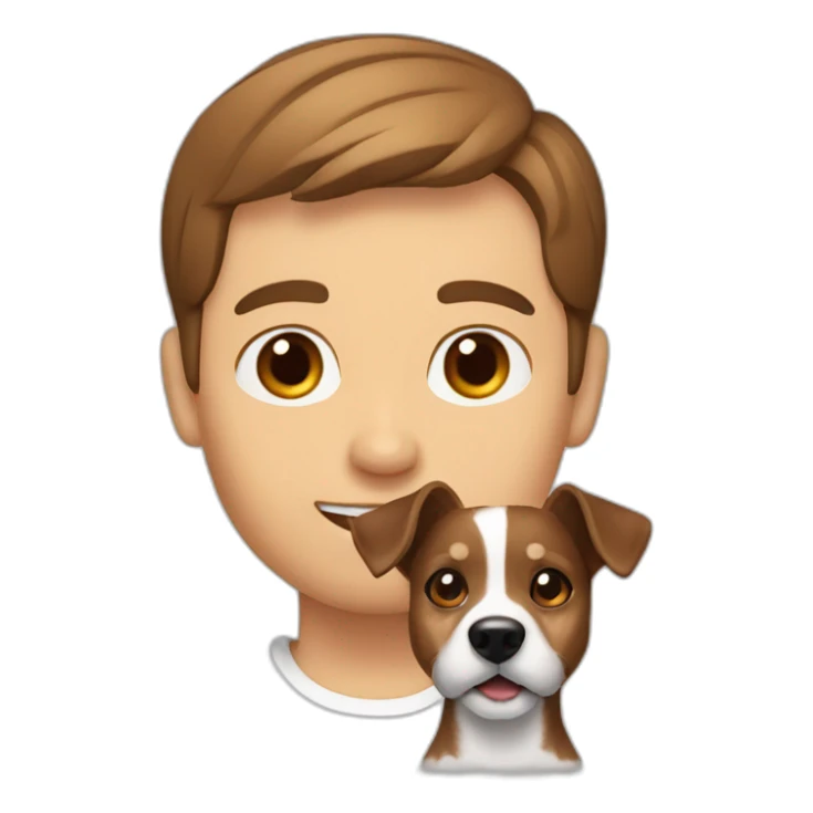 Man with modern cut brown hair with jack russell terrier dog sticker