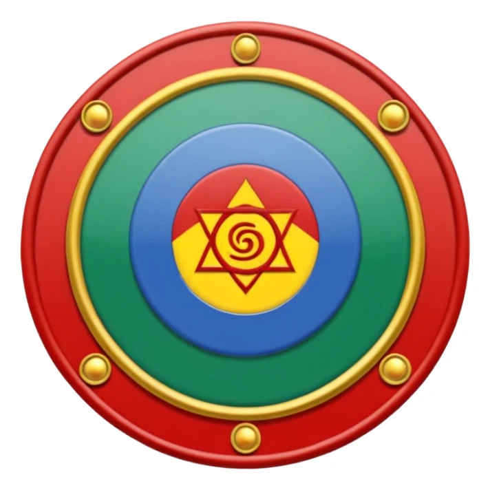 Drapeau avec deux parties coupés à l'horizontale partie du bas verte et celle du haut bleu, une roue des 16 chakra rouge est en plein centre c'est le drapeau de roms sticker