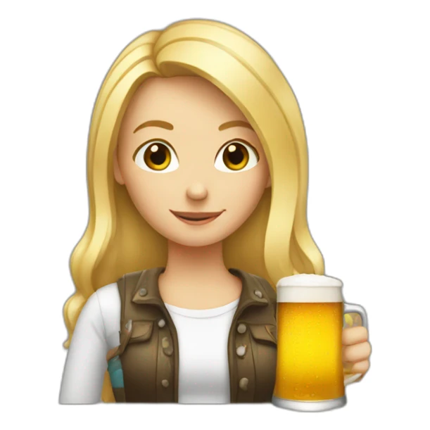 Blond girl holding beer sticker