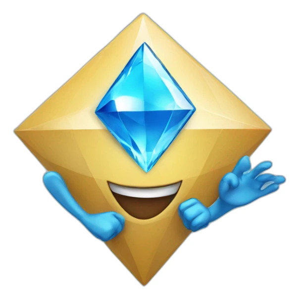 A blue brilliant diamond character with a funny face near the finish line sticker