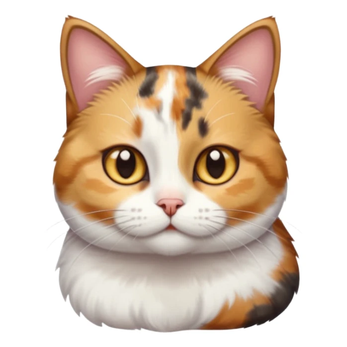 torbie and white cat with small head, hazel eyes, and short but chubby body sticker