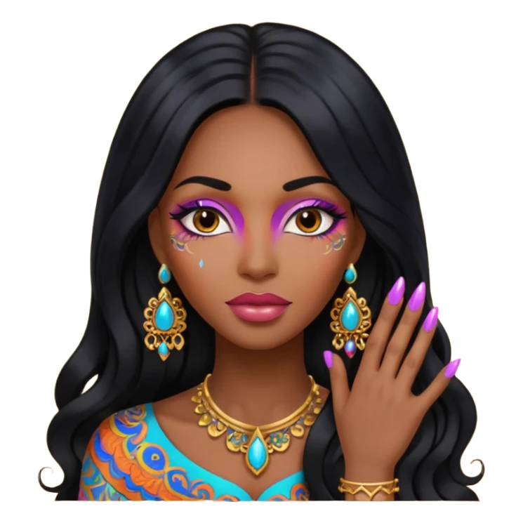 nail art black woman long hair sticker