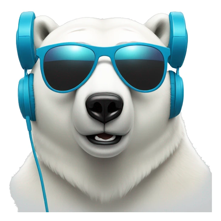 polar bear emoji face, looking forward, remix dj, wearing cool sunglasses and over ear headphones sticker
