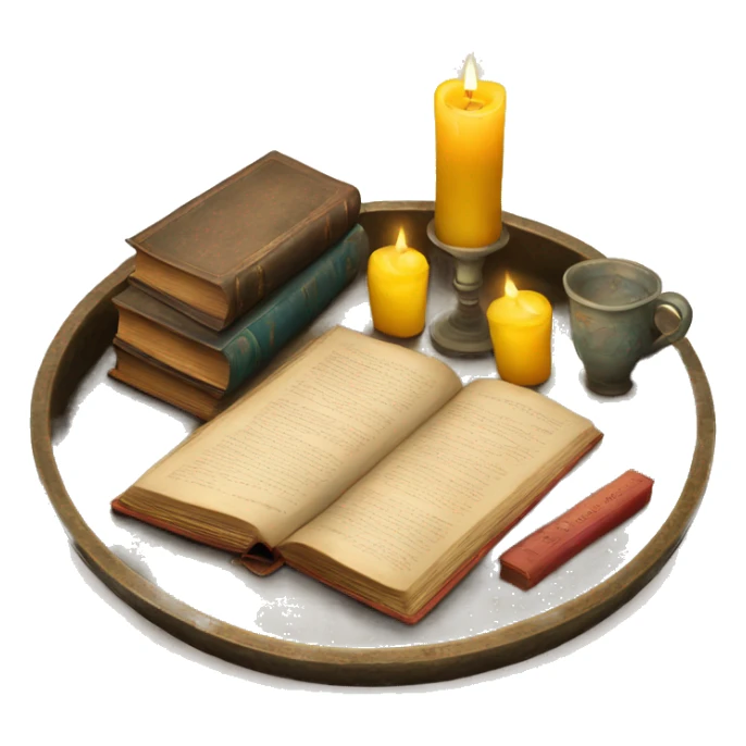 vintage tray with books and candle sticker
