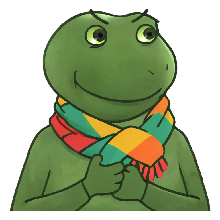 person with arms crossed holding there neck and smiling sticker