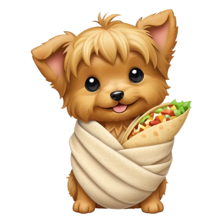 puppy golden yorkie holding a burrito sticker