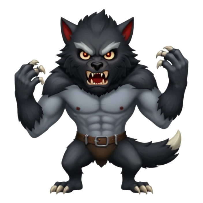 Create an emoji of Werewolf half bodied till waist sharp nails angry face black sticker