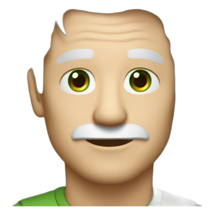 Man 46 years old White hair, green eyes,  with a camera sticker