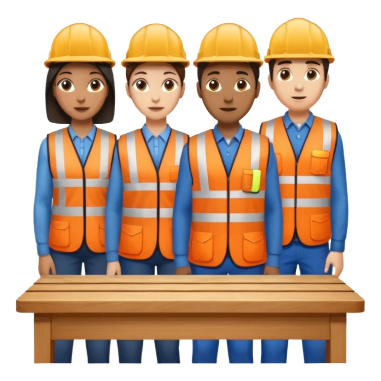 group of railway engineers mixed races and genders behind a table sticker