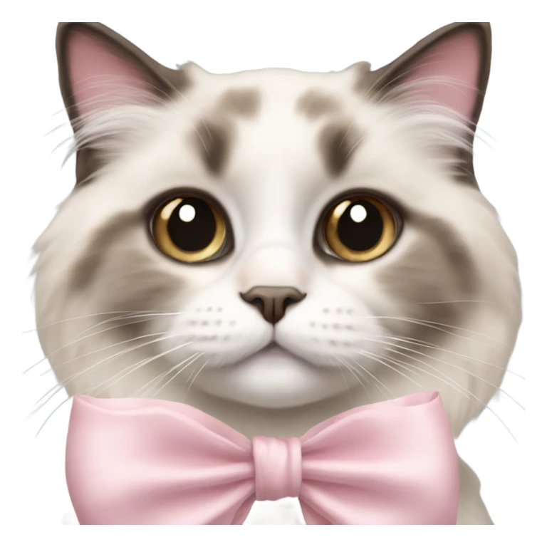 Cute Realistic ragdoll cat with pale pink bow sticker